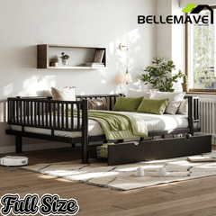 Bellemave® Metal Daybed Frame with Storage Drawers & Detachable Fence, Can be Transformed into Platform Bed with Upgraded Safety Round - Pipe Design - Bellemave