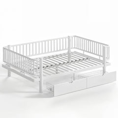 Bellemave® Metal Daybed Frame with Storage Drawers & Detachable Fence, Can be Transformed into Platform Bed with Upgraded Safety Round - Pipe Design - Bellemave