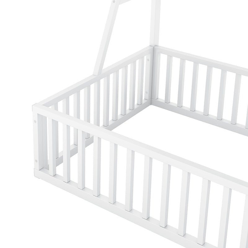 Bellemave® Metal Floor Bed with Safety Fence, Desk and Storage Shelves - Bellemave
