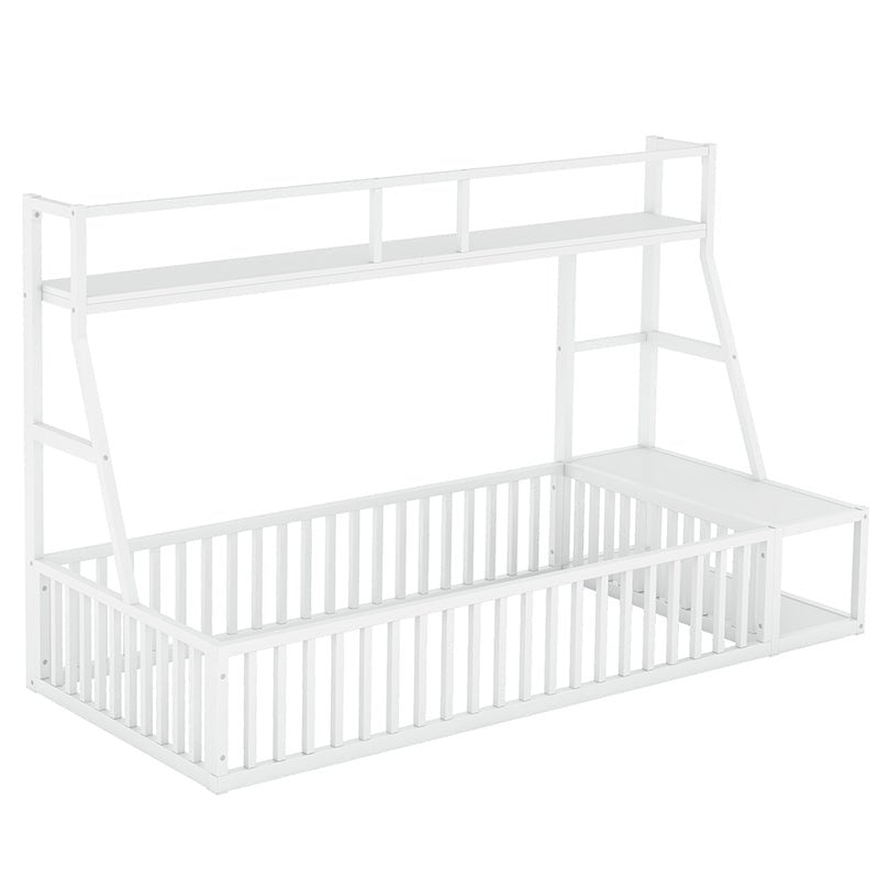Bellemave® Metal Floor Bed with Safety Fence, Desk and Storage Shelves - Bellemave