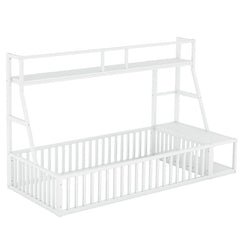 Bellemave® Metal Floor Bed with Safety Fence, Desk and Storage Shelves - Bellemave