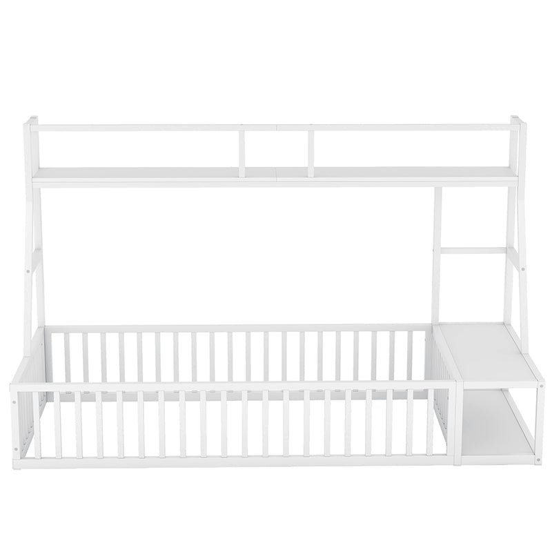 Bellemave® Metal Floor Bed with Safety Fence, Desk and Storage Shelves - Bellemave