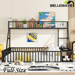 Bellemave® Metal Floor Bed with Safety Fence, Desk and Storage Shelves - Bellemave