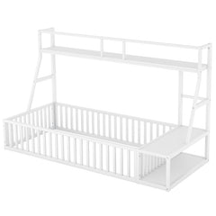 Bellemave® Metal Floor Bed with Safety Fence, Desk and Storage Shelves - Bellemave