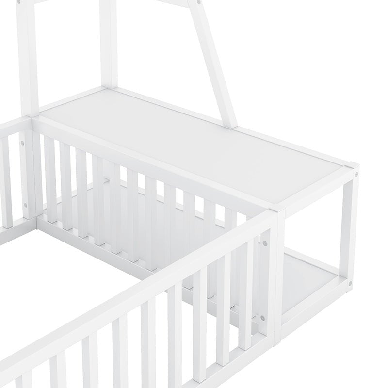 Bellemave® Metal Floor Bed with Safety Fence, Desk and Storage Shelves - Bellemave