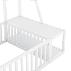 Bellemave® Metal Floor Bed with Safety Fence, Desk and Storage Shelves - Bellemave