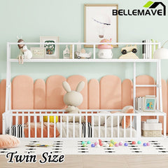 Bellemave® Metal Floor Bed with Safety Fence, Desk and Storage Shelves - Bellemave