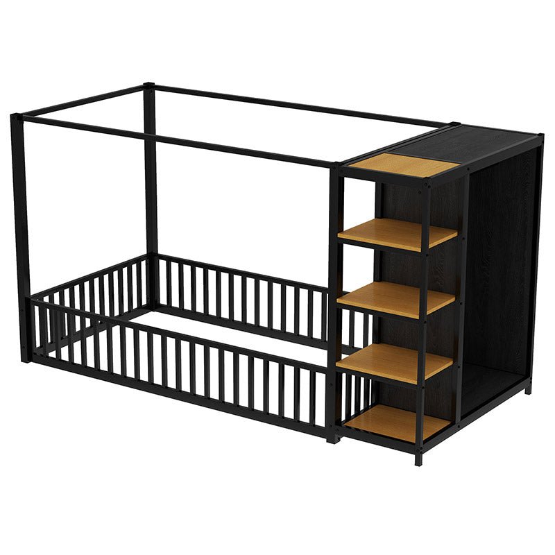 Bellemave® Metal Floor Bed with Storage Shelves and Wardrobe - Bellemave