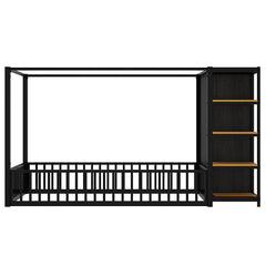 Bellemave® Metal Floor Bed with Storage Shelves and Wardrobe - Bellemave