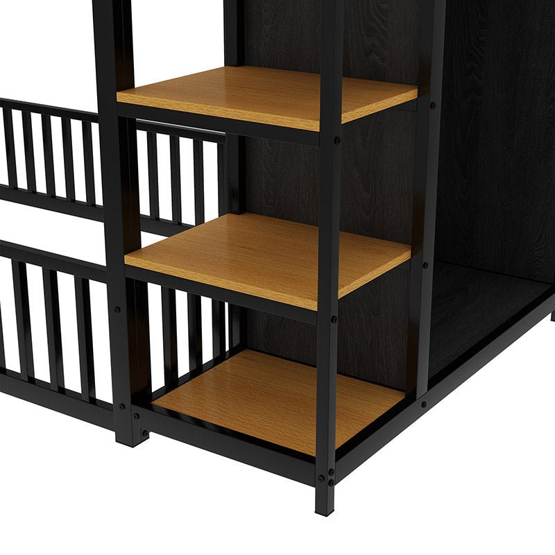 Bellemave® Metal Floor Bed with Storage Shelves and Wardrobe - Bellemave