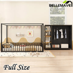 Bellemave® Metal Floor Bed with Storage Shelves and Wardrobe - Bellemave