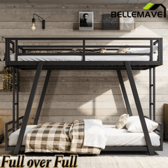 Bellemave® Metal Floor Bunk Bed Frame for Kids/Adults,Heavy Duty Kids Bunk Beds with 2 Side Ladders & Special Support Leg,Noise Reduced Structure,Low Profile,Black - Bellemave
