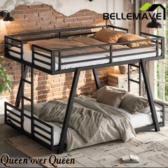 Bellemave® Metal Floor Bunk Bed Frame for Kids/Adults,Heavy Duty Kids Bunk Beds with 2 Side Ladders & Special Support Leg,Noise Reduced Structure,Low Profile,Black - Bellemave