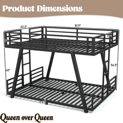 Bellemave® Metal Floor Bunk Bed Frame for Kids/Adults,Heavy Duty Kids Bunk Beds with 2 Side Ladders & Special Support Leg,Noise Reduced Structure,Low Profile,Black - Bellemave