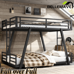 Bellemave® Metal Floor Bunk Bed Frame for Kids/Adults,Heavy Duty Kids Bunk Beds with 2 Side Ladders & Special Support Leg,Noise Reduced Structure,Low Profile,Black - Bellemave