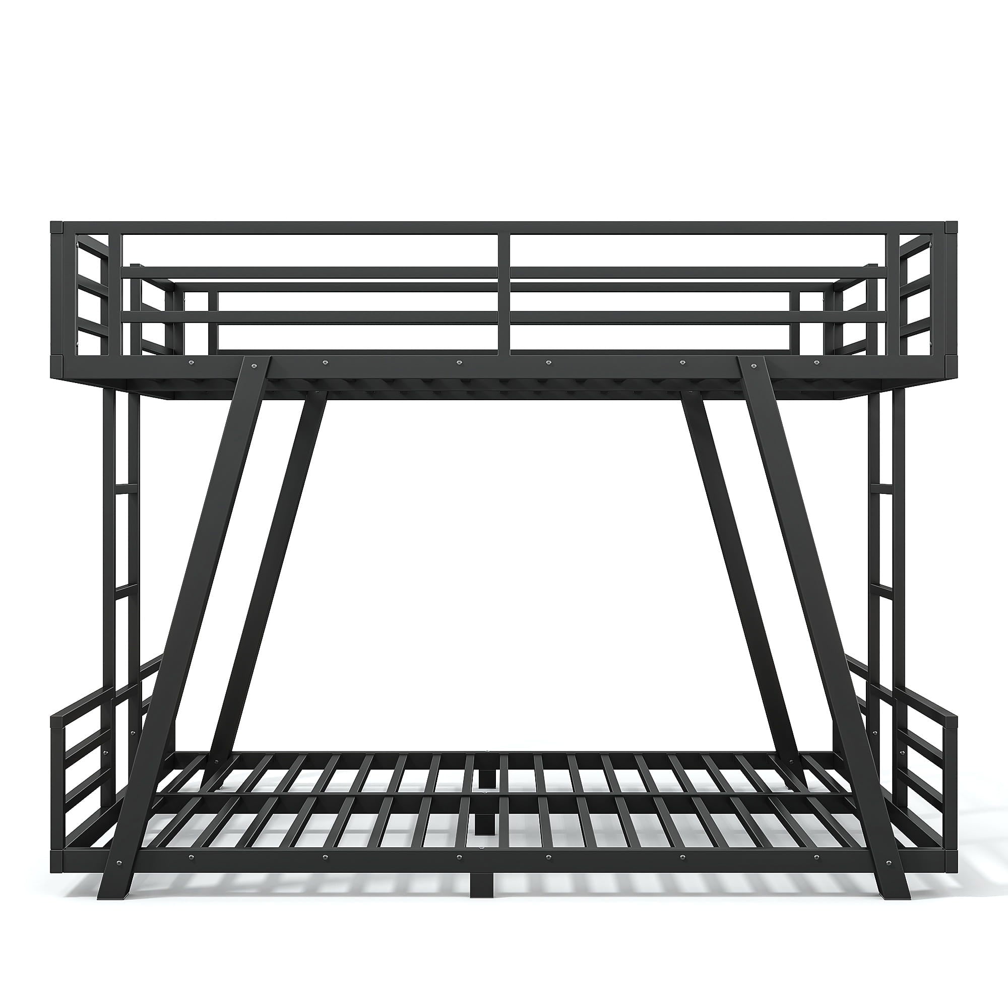 Bellemave® Metal Floor Bunk Bed Frame for Kids/Adults,Heavy Duty Kids Bunk Beds with 2 Side Ladders & Special Support Leg,Noise Reduced Structure,Low Profile,Black - Bellemave