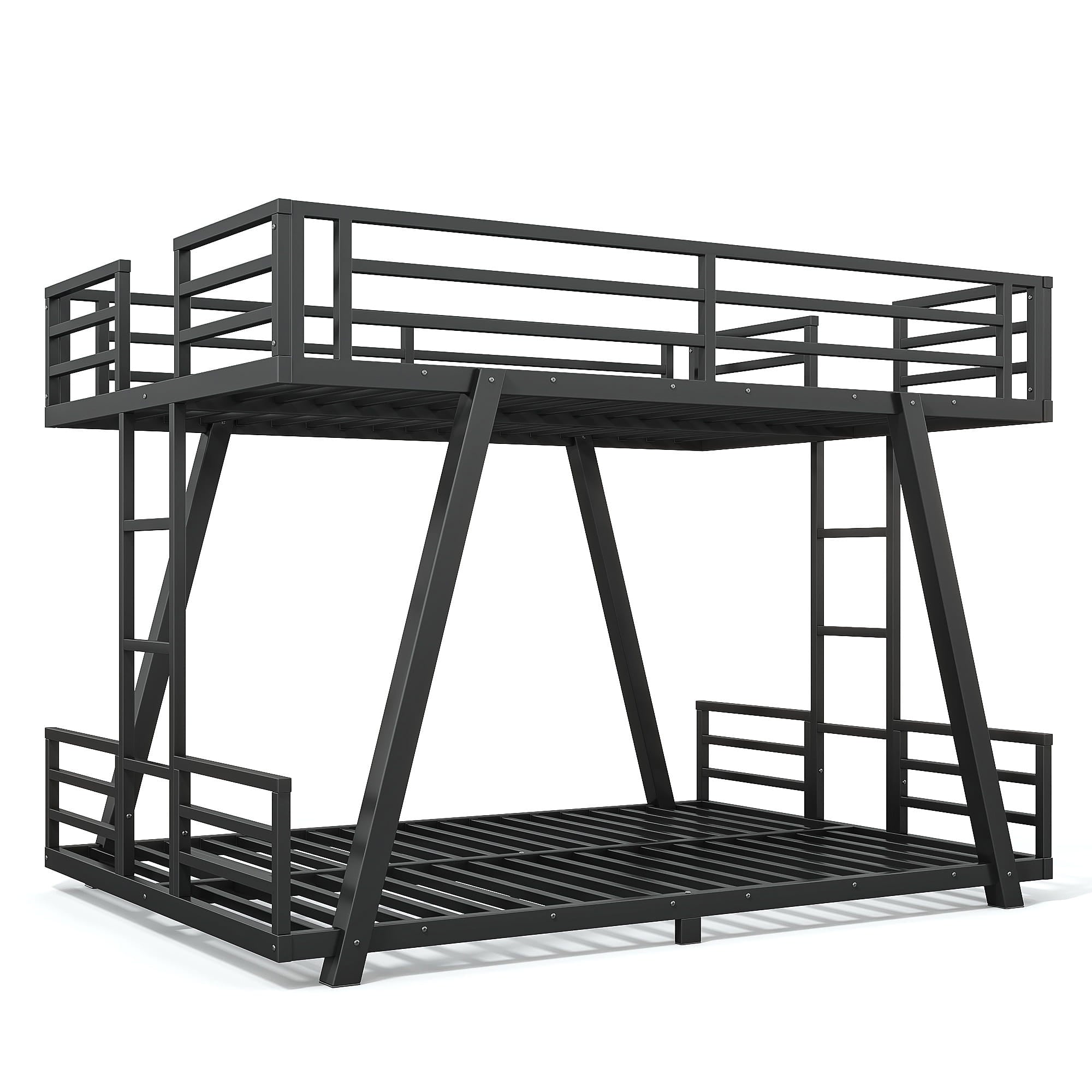 Bellemave® Metal Floor Bunk Bed Frame for Kids/Adults,Heavy Duty Kids Bunk Beds with 2 Side Ladders & Special Support Leg,Noise Reduced Structure,Low Profile,Black - Bellemave