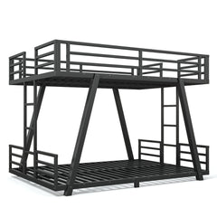 Bellemave® Metal Floor Bunk Bed Frame for Kids/Adults,Heavy Duty Kids Bunk Beds with 2 Side Ladders & Special Support Leg,Noise Reduced Structure,Low Profile,Black - Bellemave