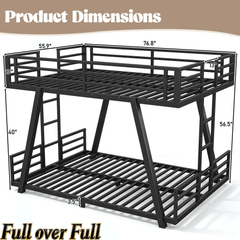 Bellemave® Metal Floor Bunk Bed Frame for Kids/Adults,Heavy Duty Kids Bunk Beds with 2 Side Ladders & Special Support Leg,Noise Reduced Structure,Low Profile,Black - Bellemave