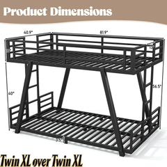 Bellemave® Metal Floor Bunk Bed Frame for Kids/Adults,Heavy Duty Kids Bunk Beds with 2 Side Ladders & Special Support Leg,Noise Reduced Structure,Low Profile,Black - Bellemave