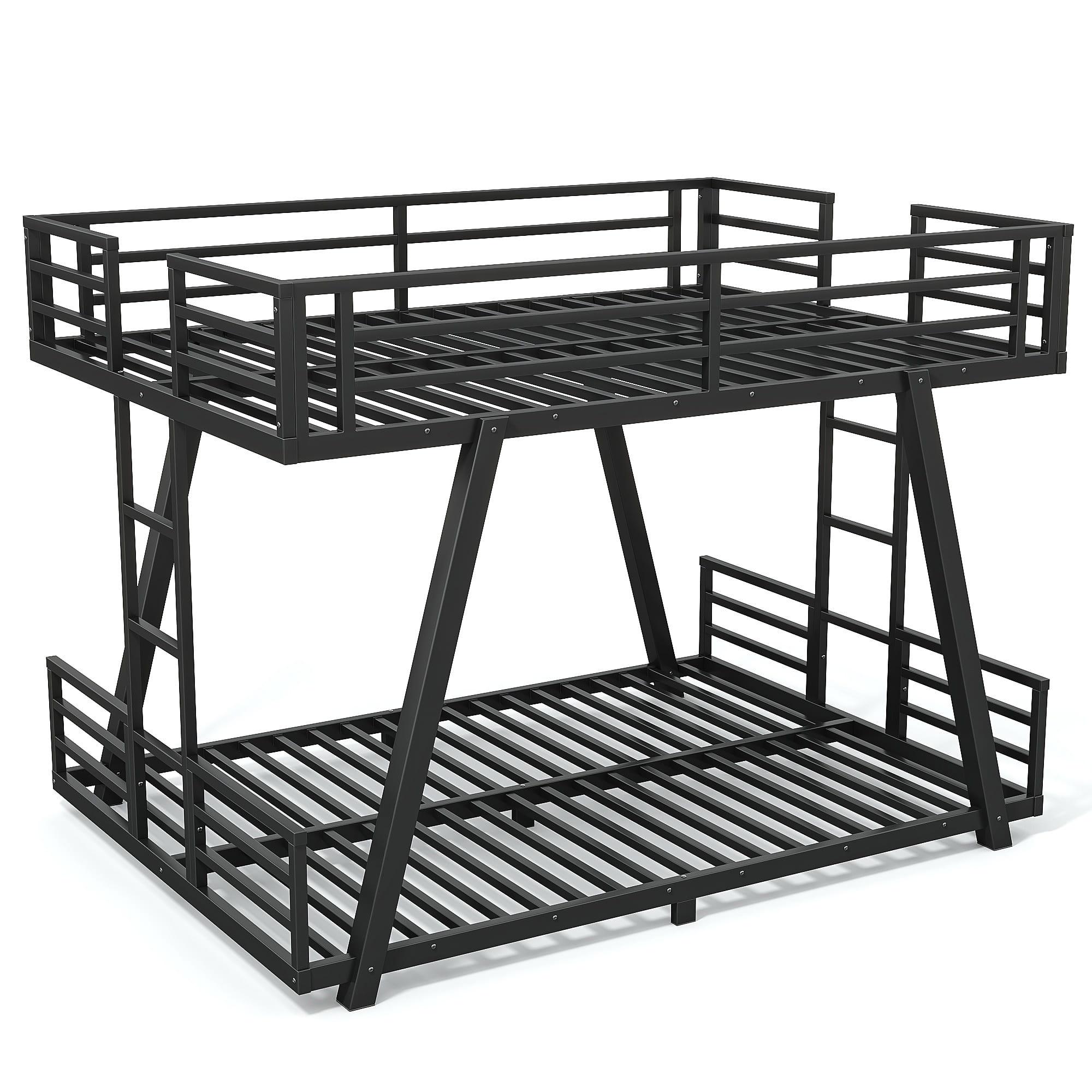 Bellemave® Metal Floor Bunk Bed Frame for Kids/Adults,Heavy Duty Kids Bunk Beds with 2 Side Ladders & Special Support Leg,Noise Reduced Structure,Low Profile,Black - Bellemave
