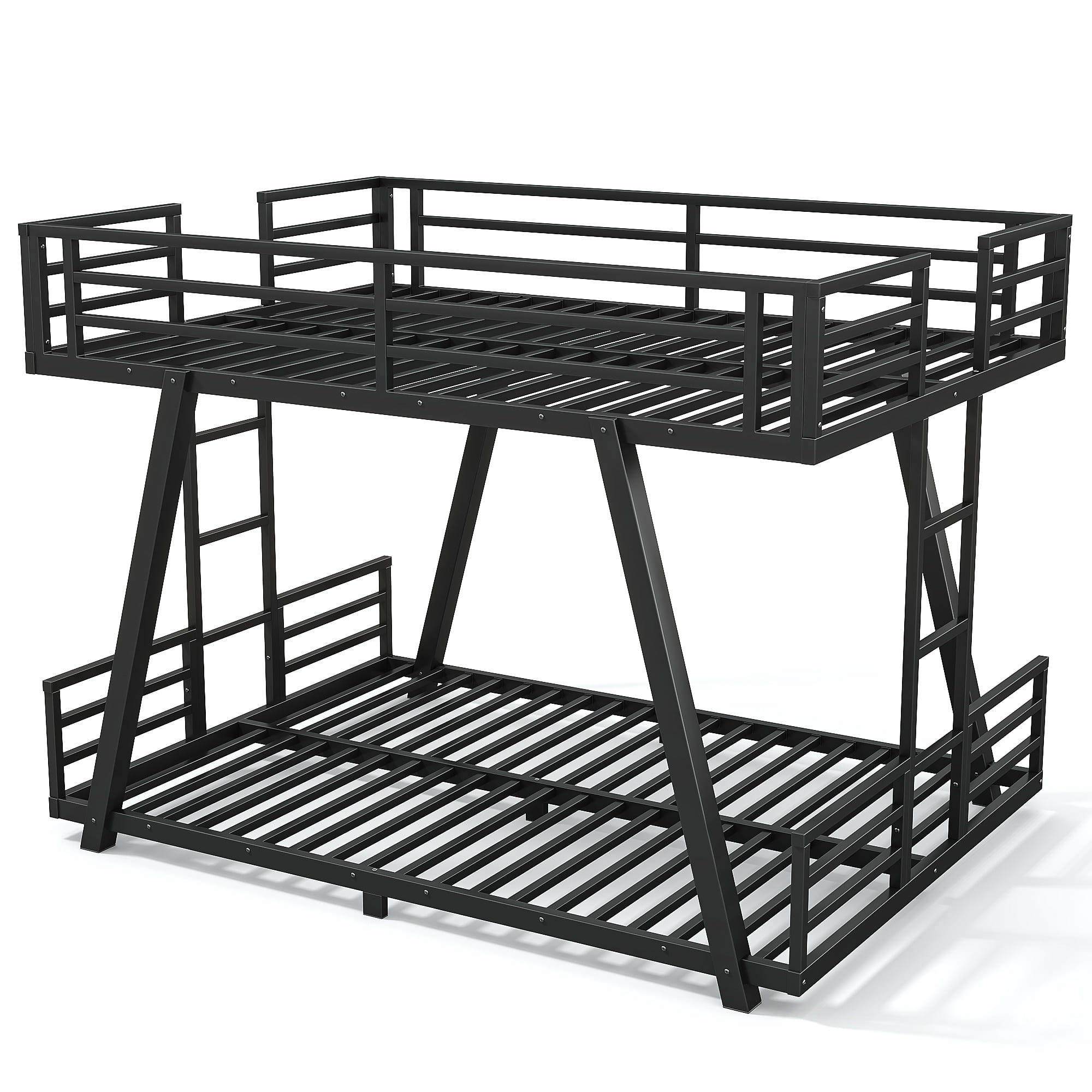 Bellemave® Metal Floor Bunk Bed Frame for Kids/Adults,Heavy Duty Kids Bunk Beds with 2 Side Ladders & Special Support Leg,Noise Reduced Structure,Low Profile,Black - Bellemave
