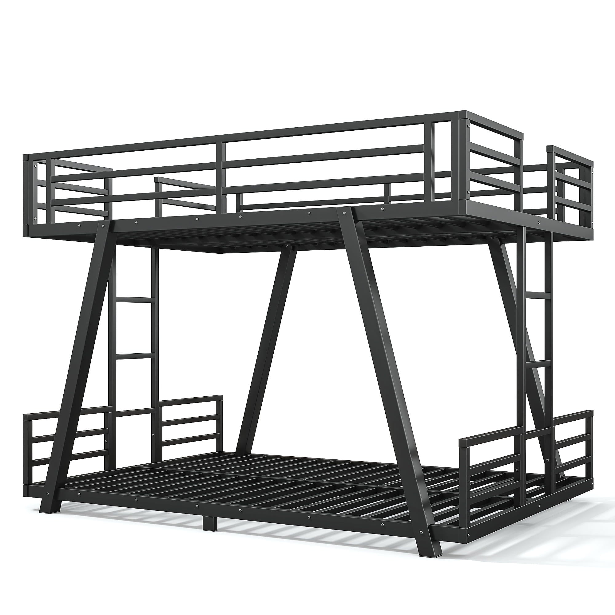 Bellemave® Metal Floor Bunk Bed Frame for Kids/Adults,Heavy Duty Kids Bunk Beds with 2 Side Ladders & Special Support Leg,Noise Reduced Structure,Low Profile,Black - Bellemave