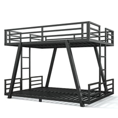Bellemave® Metal Floor Bunk Bed Frame for Kids/Adults,Heavy Duty Kids Bunk Beds with 2 Side Ladders & Special Support Leg,Noise Reduced Structure,Low Profile,Black - Bellemave