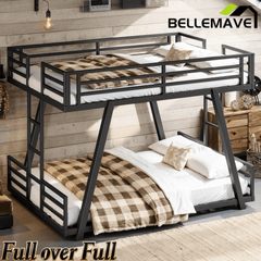 Bellemave® Metal Floor Bunk Bed Frame for Kids/Adults,Heavy Duty Kids Bunk Beds with 2 Side Ladders & Special Support Leg,Noise Reduced Structure,Low Profile,Black - Bellemave