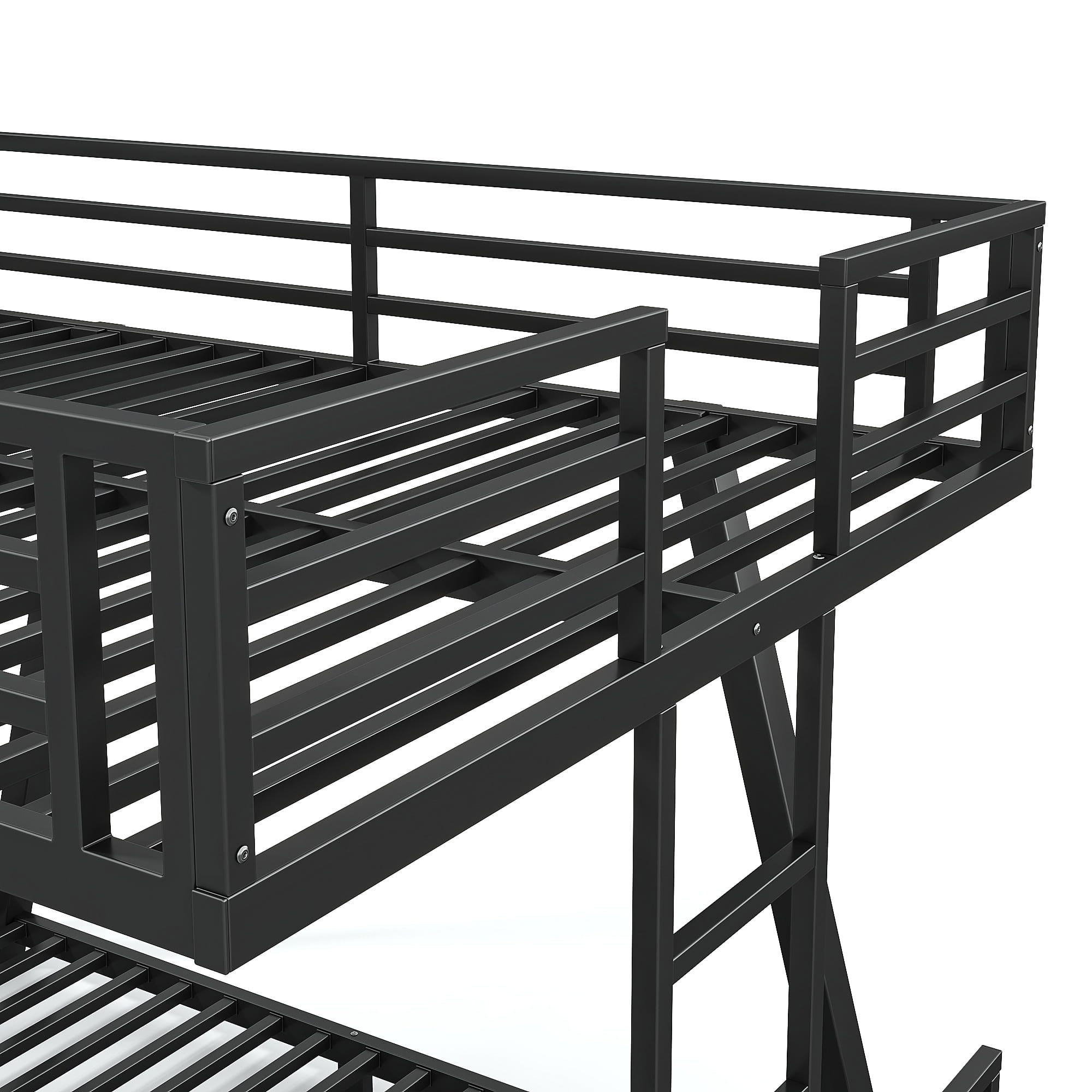 Bellemave® Metal Floor Bunk Bed Frame for Kids/Adults,Heavy Duty Kids Bunk Beds with 2 Side Ladders & Special Support Leg,Noise Reduced Structure,Low Profile,Black - Bellemave