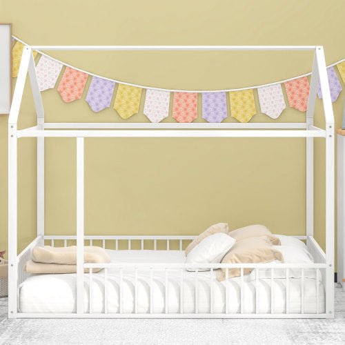 Bellemave® Metal Floor House Bed with Fence - Bellemave
