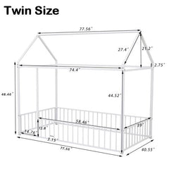 Bellemave® Metal Floor House Bed with Fence - Bellemave