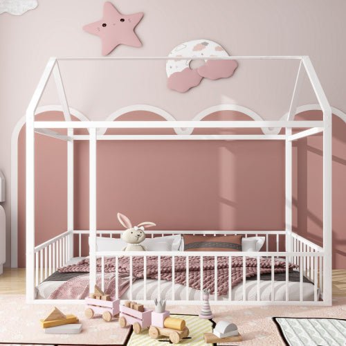 Bellemave® Metal Floor House Bed with Fence - Bellemave