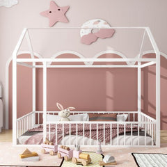 Bellemave® Metal Floor House Bed with Fence - Bellemave