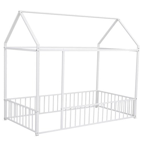 Bellemave® Metal Floor House Bed with Fence - Bellemave