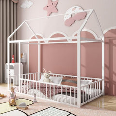 Bellemave® Metal Floor House Bed with Fence - Bellemave