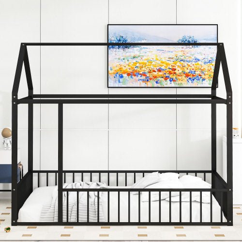 Bellemave® Metal Floor House Bed with Fence - Bellemave