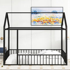 Bellemave® Metal Floor House Bed with Fence - Bellemave