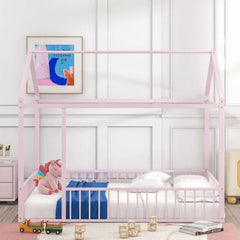 Bellemave® Metal Floor House Bed with Fence - Bellemave