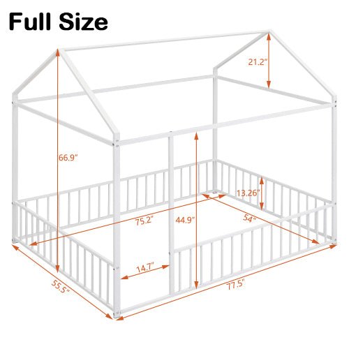 Bellemave® Metal Floor House Bed with Fence - Bellemave