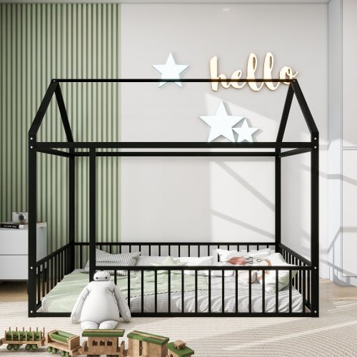 Bellemave® Metal Floor House Bed with Fence - Bellemave