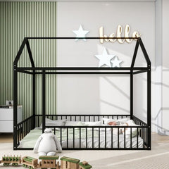 Bellemave® Metal Floor House Bed with Fence - Bellemave