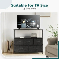 Bellemave® Metal Frame And Wood Top Drawers Dresser Chest With 5 Fabric Drawers - Bellemave