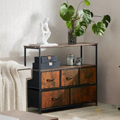 Bellemave® Metal Frame And Wood Top Drawers Dresser Chest With 5 Fabric Drawers - Bellemave