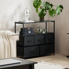 Bellemave® Metal Frame And Wood Top Drawers Dresser Chest With 5 Fabric Drawers - Bellemave