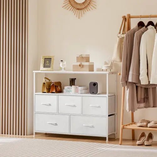 Bellemave® Metal Frame And Wood Top Drawers Dresser Chest With 5 Fabric Drawers - Bellemave