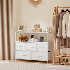Bellemave® Metal Frame And Wood Top Drawers Dresser Chest With 5 Fabric Drawers - Bellemave