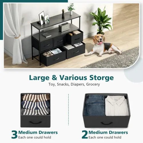 Bellemave® Metal Frame And Wood Top Drawers Dresser Chest With 5 Fabric Drawers - Bellemave