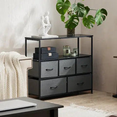 Bellemave® Metal Frame And Wood Top Drawers Dresser Chest With 5 Fabric Drawers - Bellemave