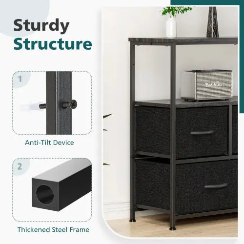 Bellemave® Metal Frame And Wood Top Drawers Dresser Chest With 5 Fabric Drawers - Bellemave